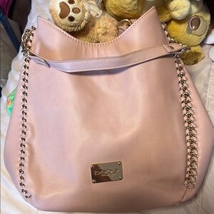 Bebe Pink Chain-Trimmed Shoulder Bag